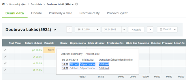 Obr. 13: Evidovaný průchod přes tabletovou aplikaci